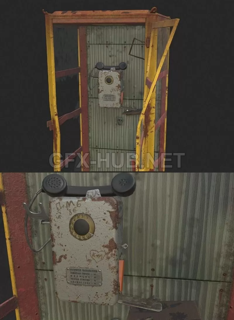 PBR Game 3D Model – Abandoned telephone booth