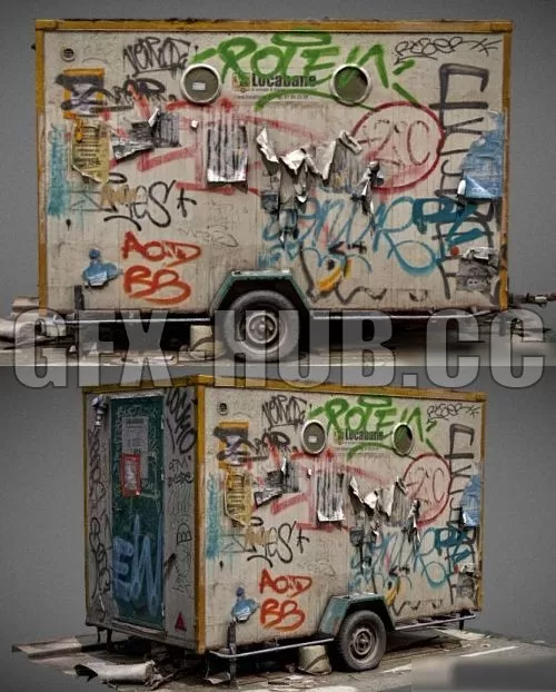 PBR Game 3D Model – Abandonned prefab cabin PBR