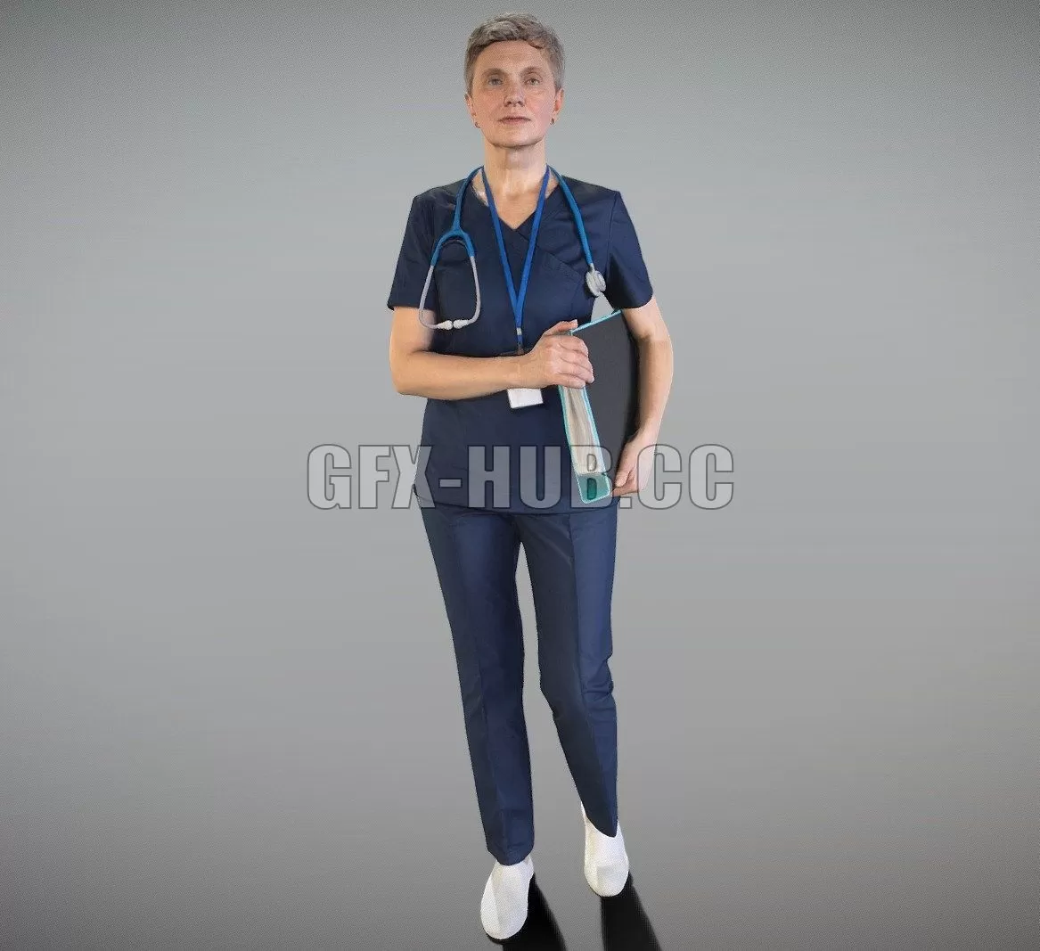 PBR Game 3D Model – Adult surgical female doctor with a folder 172