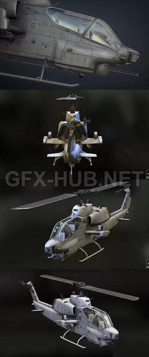 PBR Game 3D Model – AH-1W Supercobra Attack Helicopter