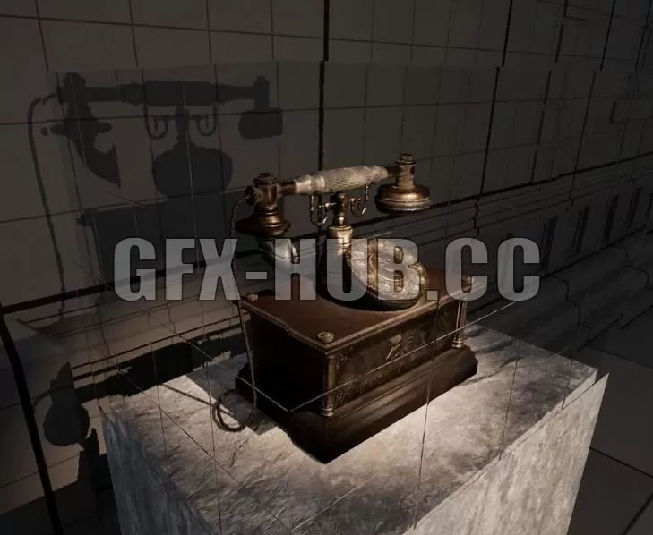 PBR Game 3D Model – Antique brass telephone phone