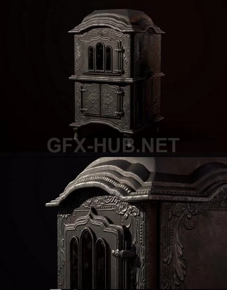PBR Game 3D Model – Antique Cast Iron Stove