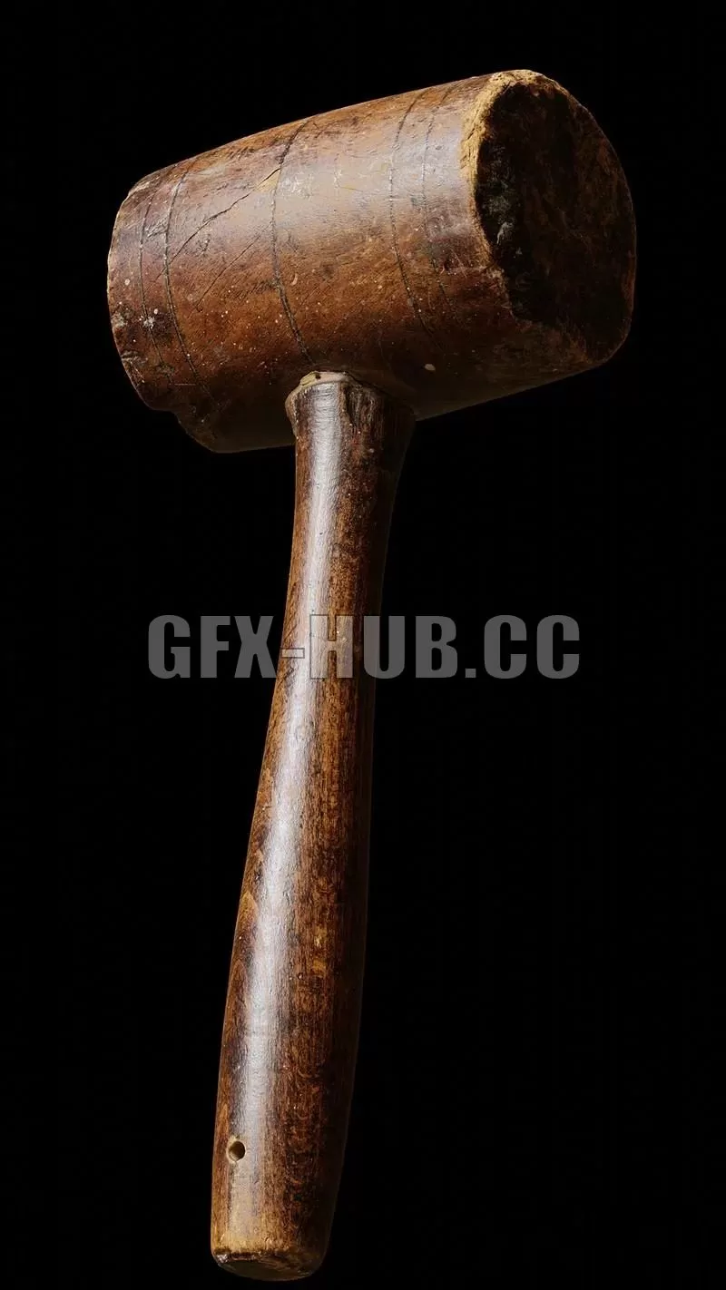 PBR Game 3D Model – Antique Wooden Mallet
