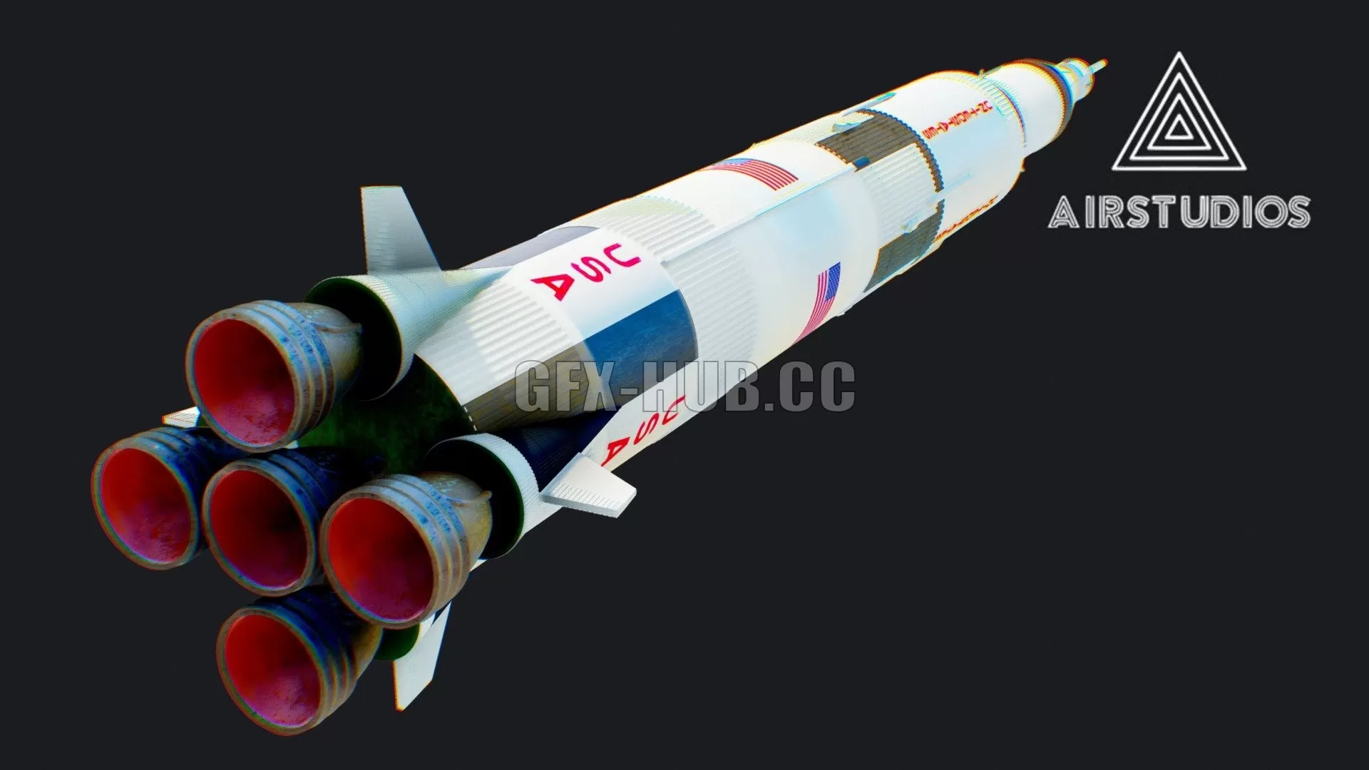 PBR Game 3D Model - Apollo 11 Saturn 5 Rocket - 3DSKY Decor Helper