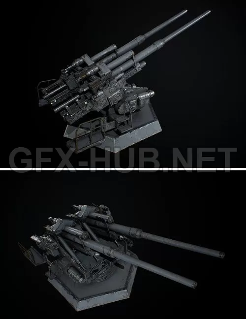 PBR Game 3D Model – ArtStation – 12 8cm Flakzwilling 40