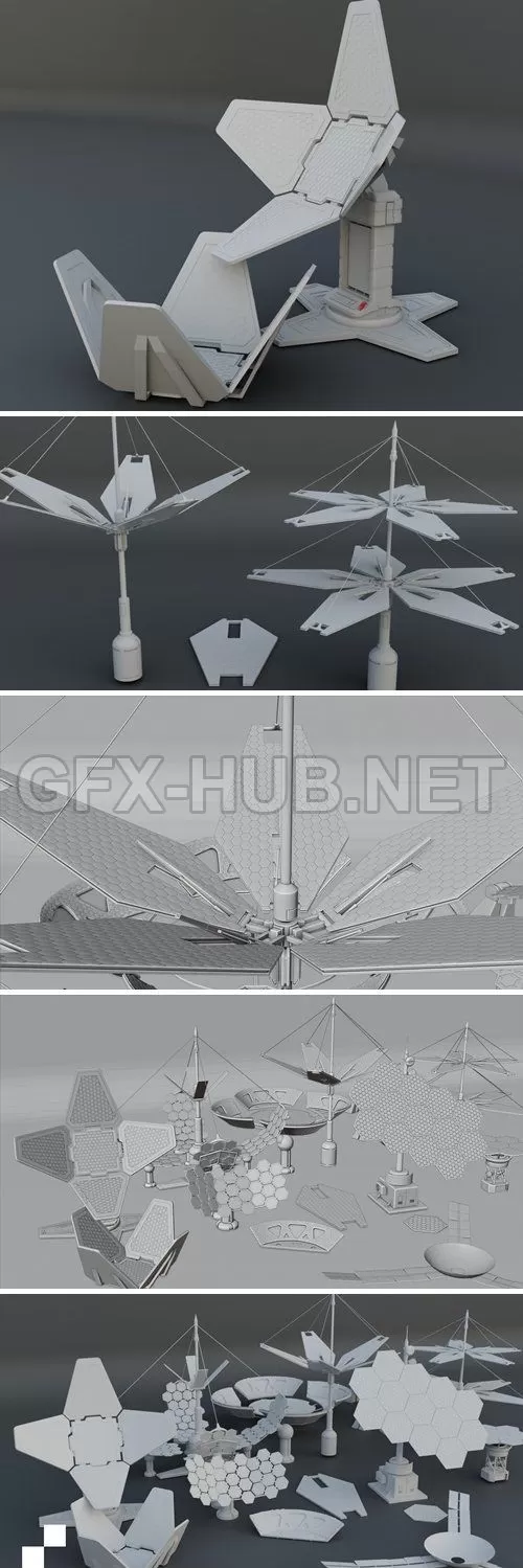 PBR Game 3D Model – ArtStation – 15 Sci-Fi Solar panels pieces