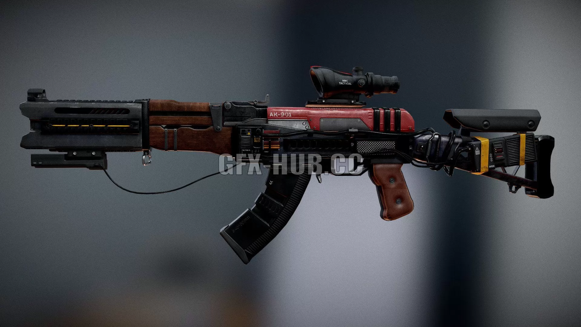 PBR Game 3D Model – Assault Rifle – AK Volkodav Low-poly