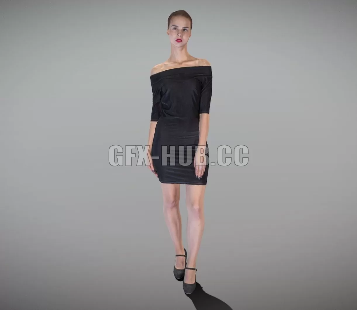 PBR Game 3D Model – Beautiful woman in a small black dress 153