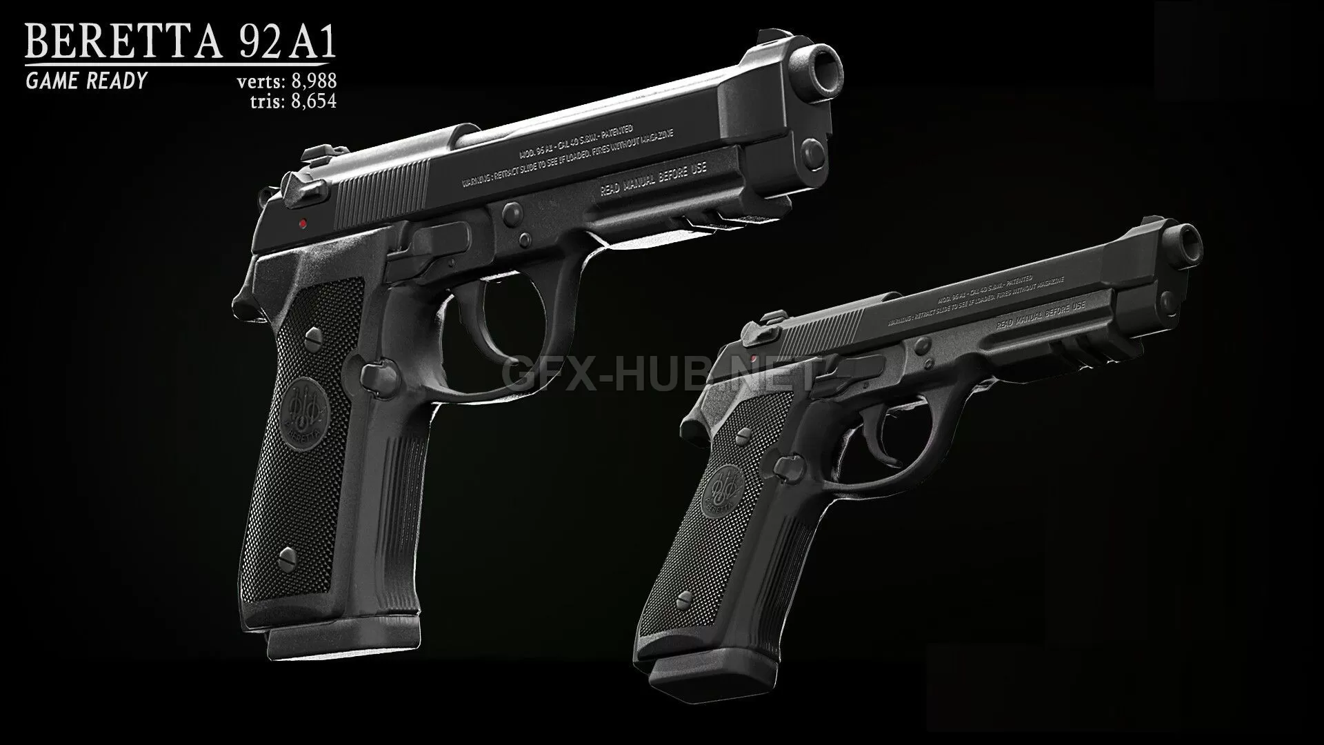 PBR Game 3D Model – BERETTA 92A1