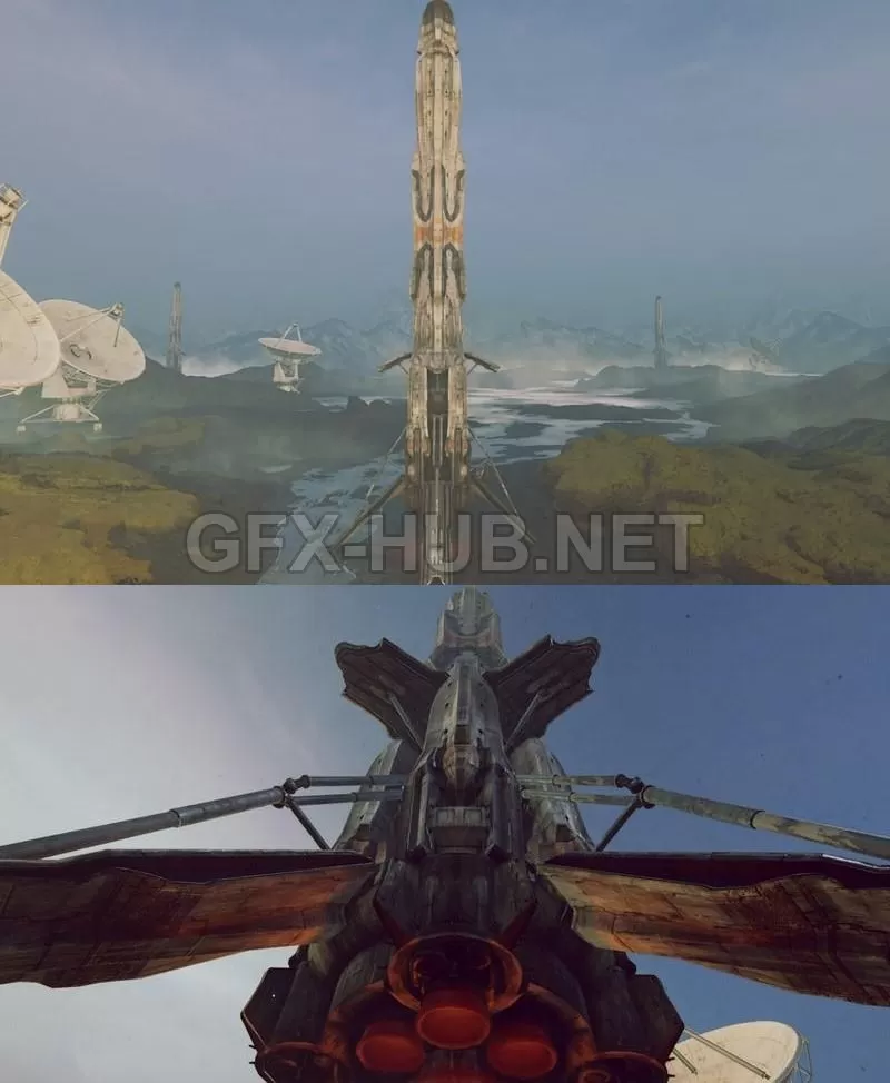 PBR Game 3D Model – Black Sand Plains Rocket Breakdown