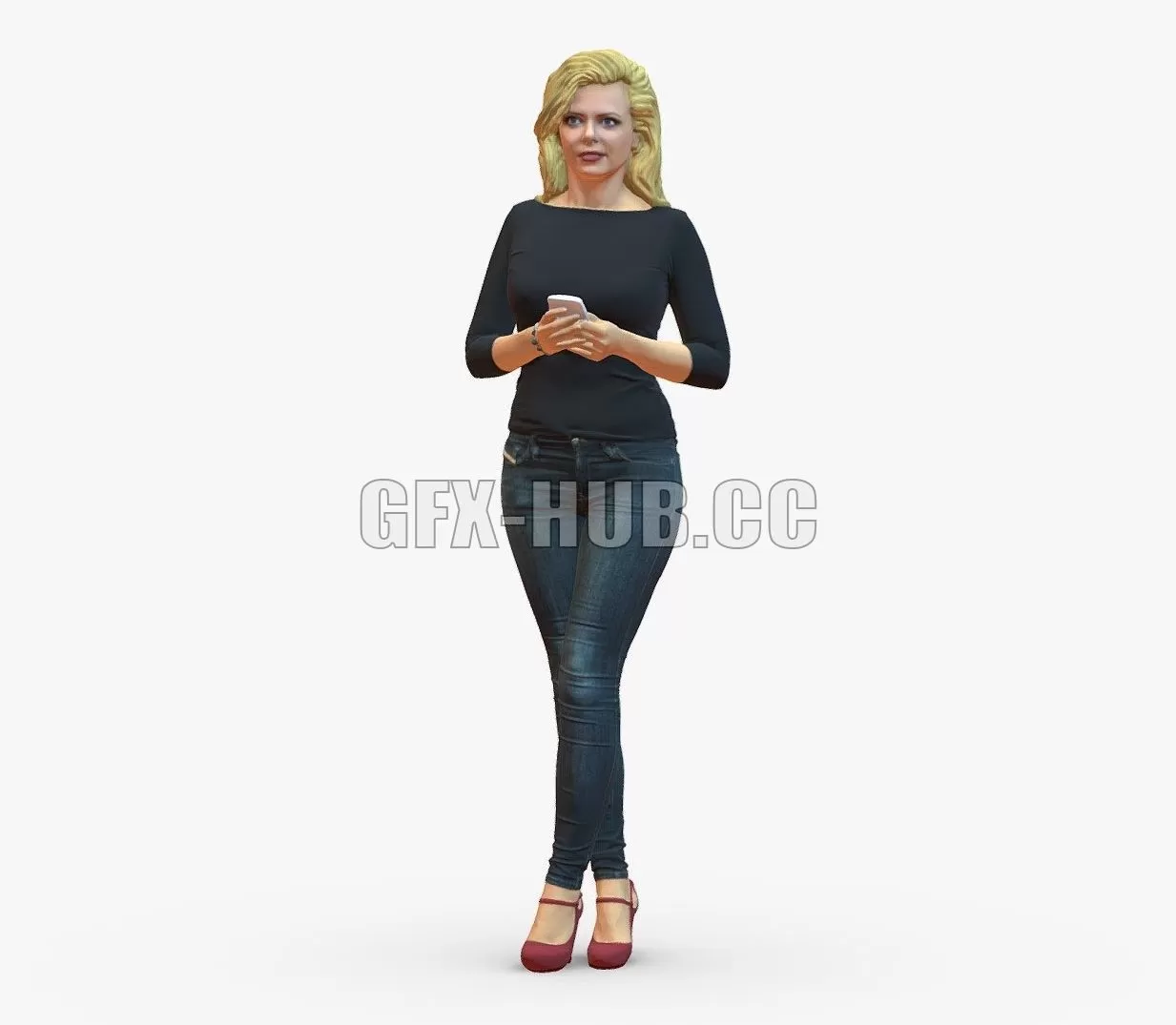 PBR Game 3D Model – Blond woman with phone 0785
