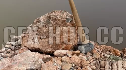 PBR Game 3D Model – Broken rock with hammer PBR