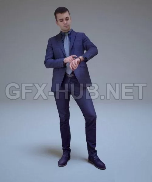 PBR Game 3D Model – Business Man Watches Time Low-poly