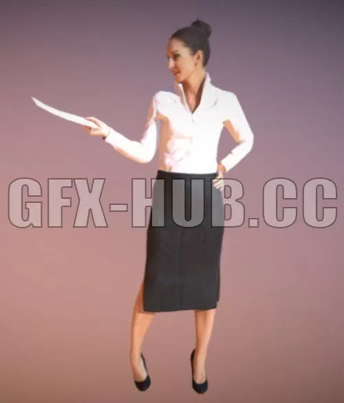 PBR Game 3D Model – Business Woman Standing Mirage Handing Report