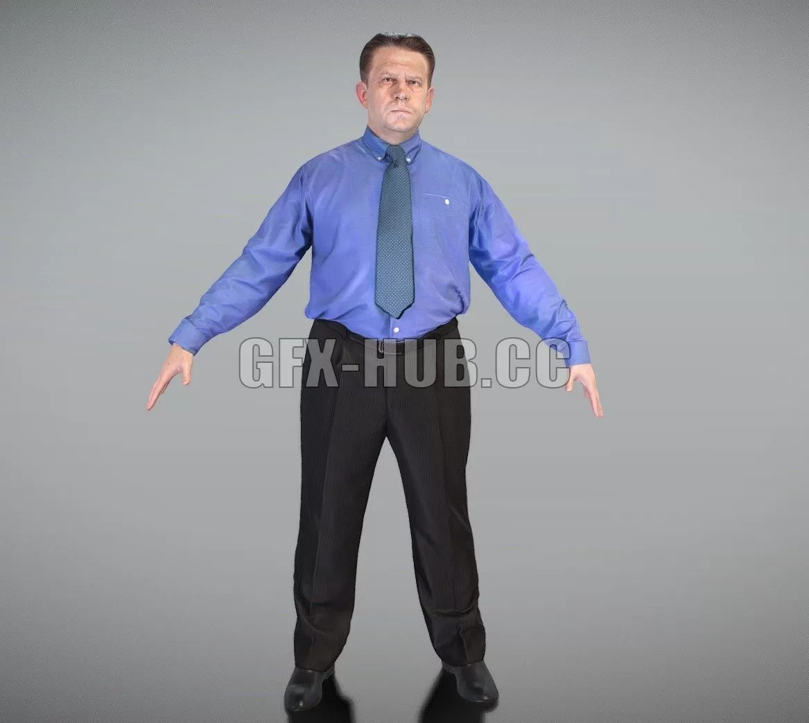 PBR Game 3D Model – Businessman in blue shirt and tie in A-pose 387