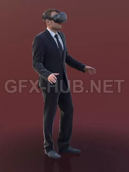 PBR Game 3D Model – Businessman Using VR Headset Scanned