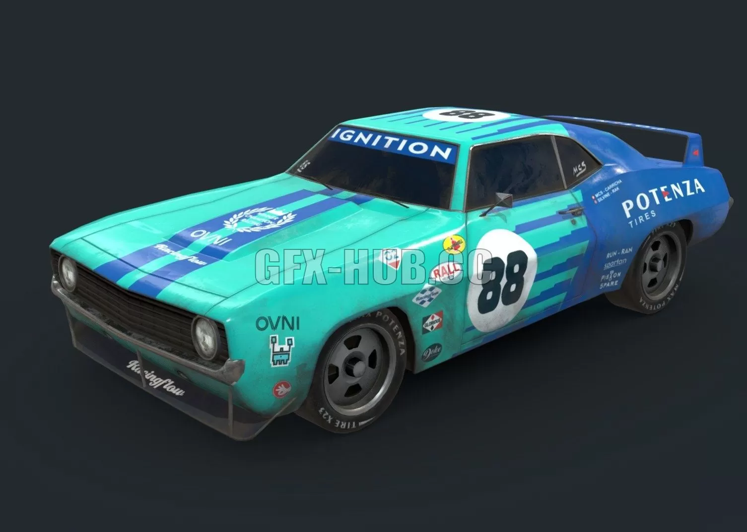 PBR Game 3D Model – Camaro drift racing lowpoly version