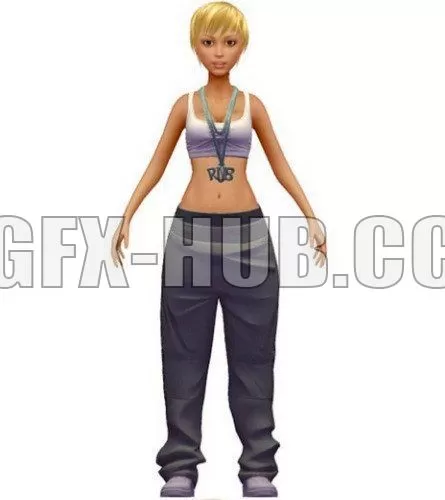 PBR Game 3D Model – Cartoon Style Low Poly HipHop Girl Avatar