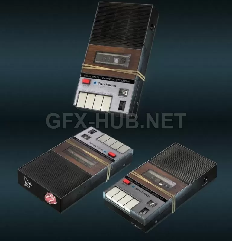 PBR Game 3D Model – Cassette Recorder and Tapes PBR
