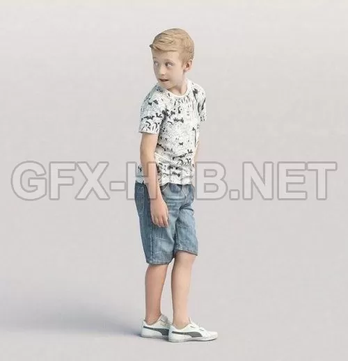 PBR Game 3D Model – Casual child boy standing and looking back