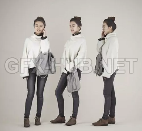 PBR Game 3D Model – Casual Girl Talking with Phone