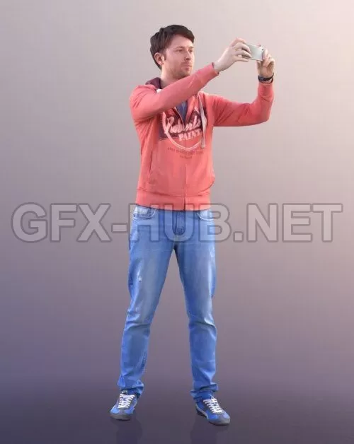 PBR Game 3D Model – Casual Man Taking Photo Scanned