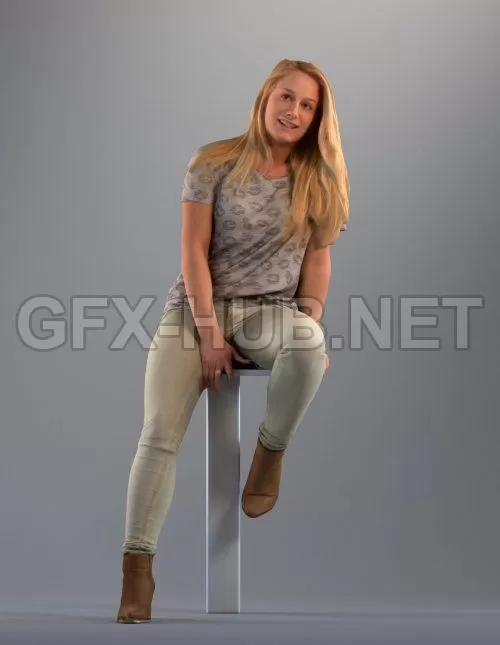 PBR Game 3D Model – Casual Woman Sitting 03