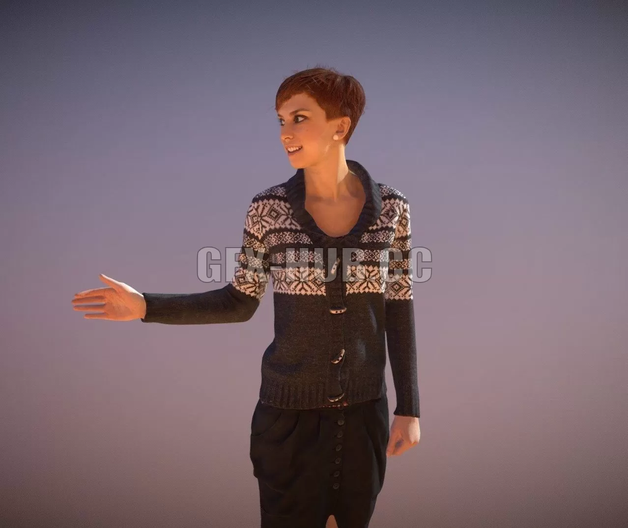 PBR Game 3D Model – Casual Woman Walking Linda Side Holding Partner