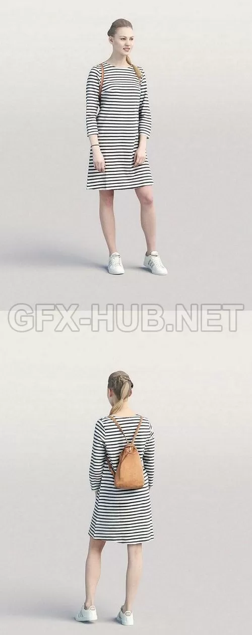 PBR Game 3D Model – Casual woman with backpack standing