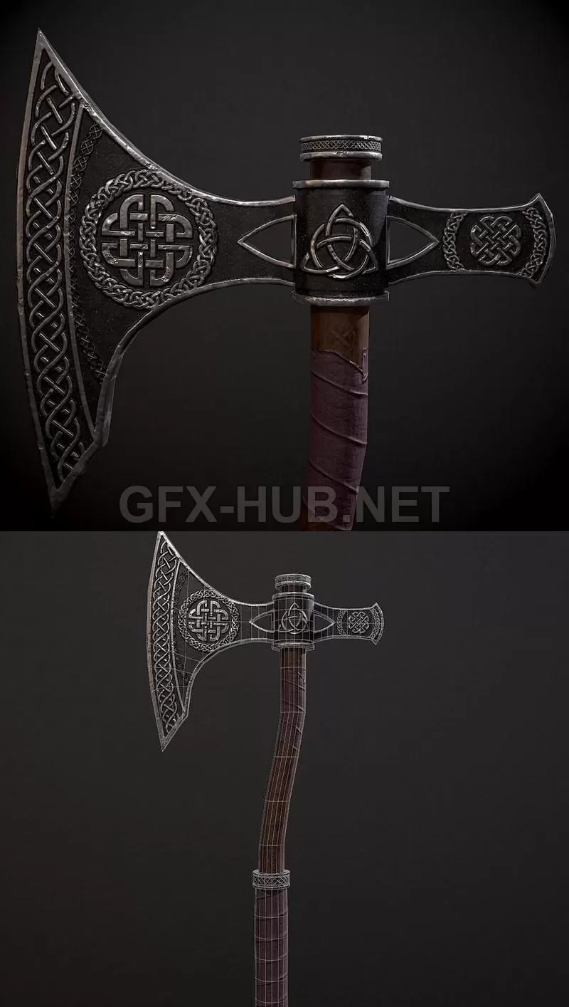 PBR Game 3D Model – Celtic Axe