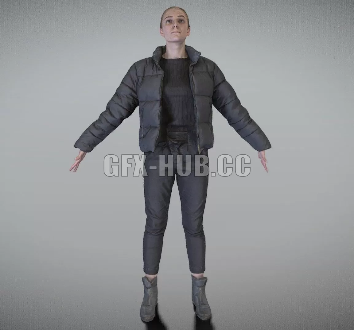 PBR Game 3D Model – Charming blonde woman in black down jacket 166