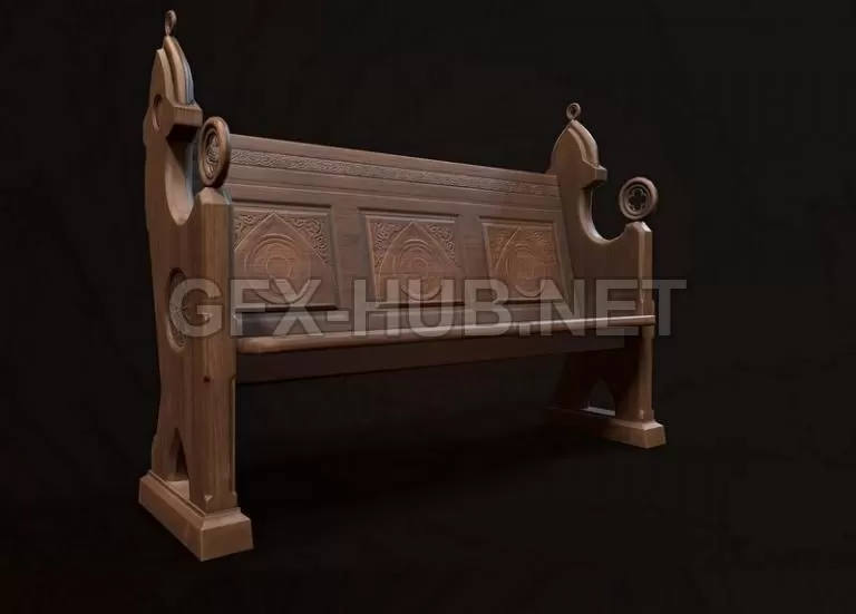 PBR Game 3D Model – Church pew PBR