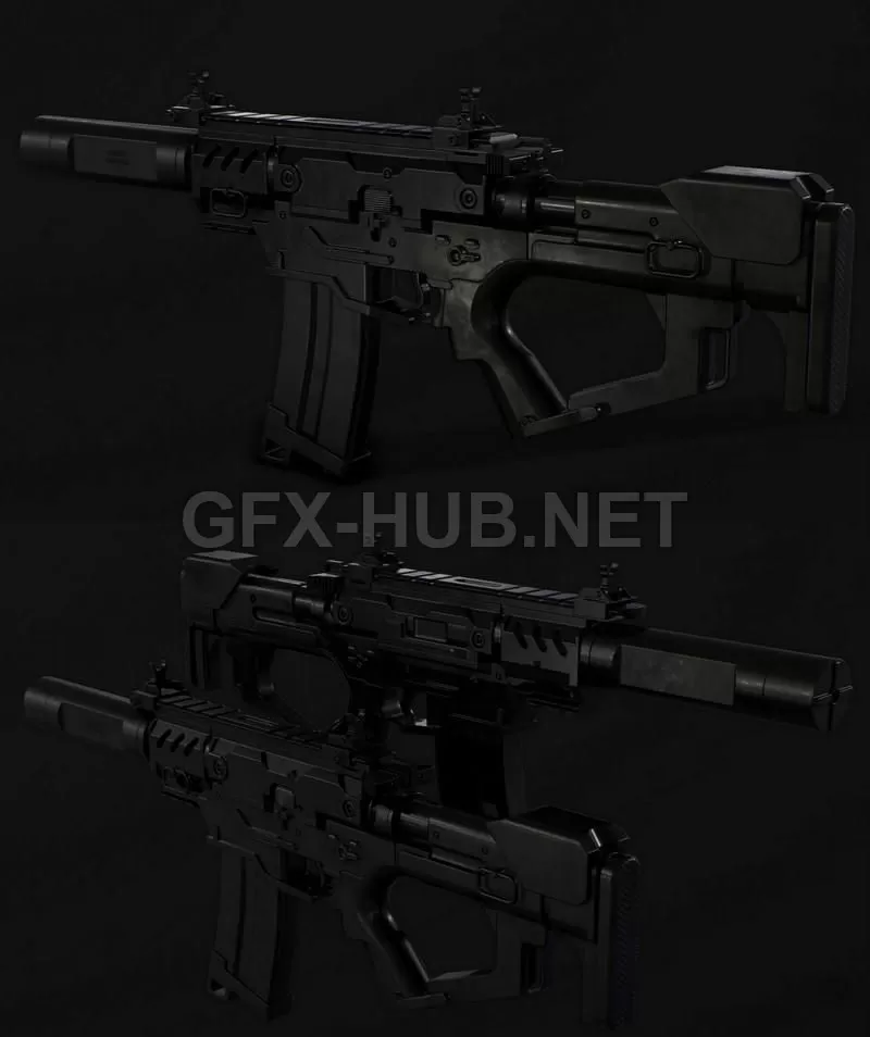 PBR Game 3D Model – Compact Assault Rifle