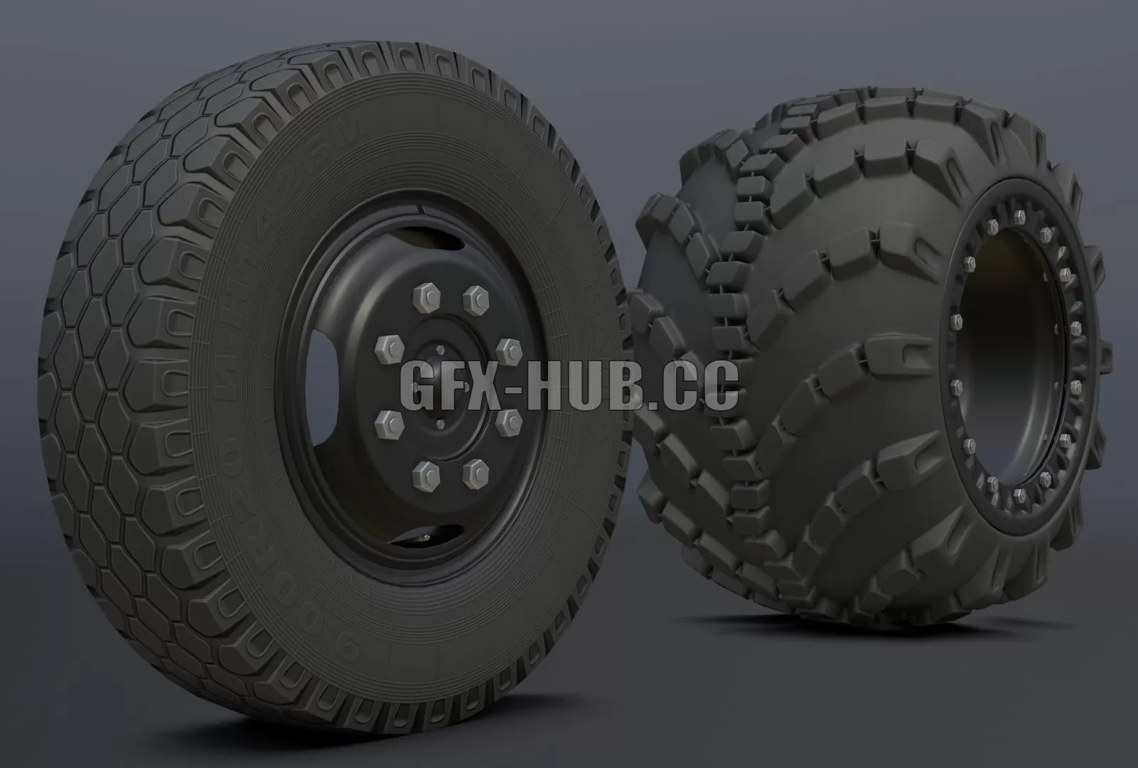 PBR Game 3D Model – Complete set of wheels for Zil-130 truck