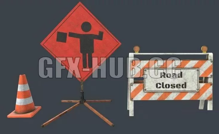 PBR Game 3D Model – Construction Barricades
