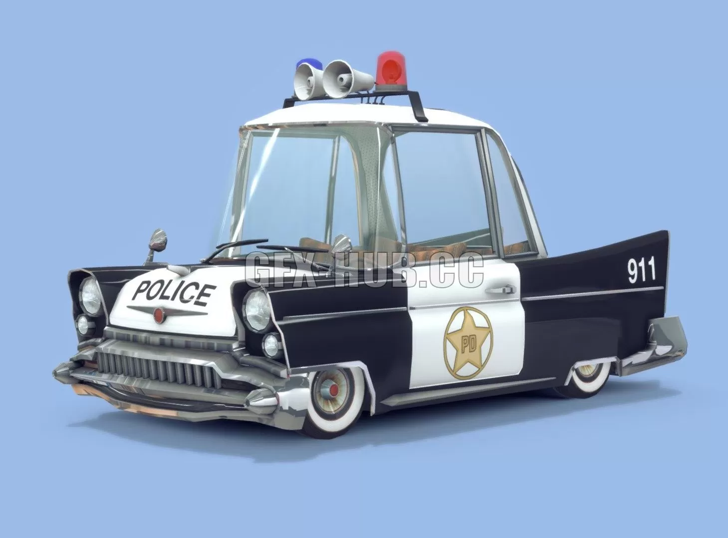 PBR Game 3D Model – Cruiser – Retro Cartoon Car