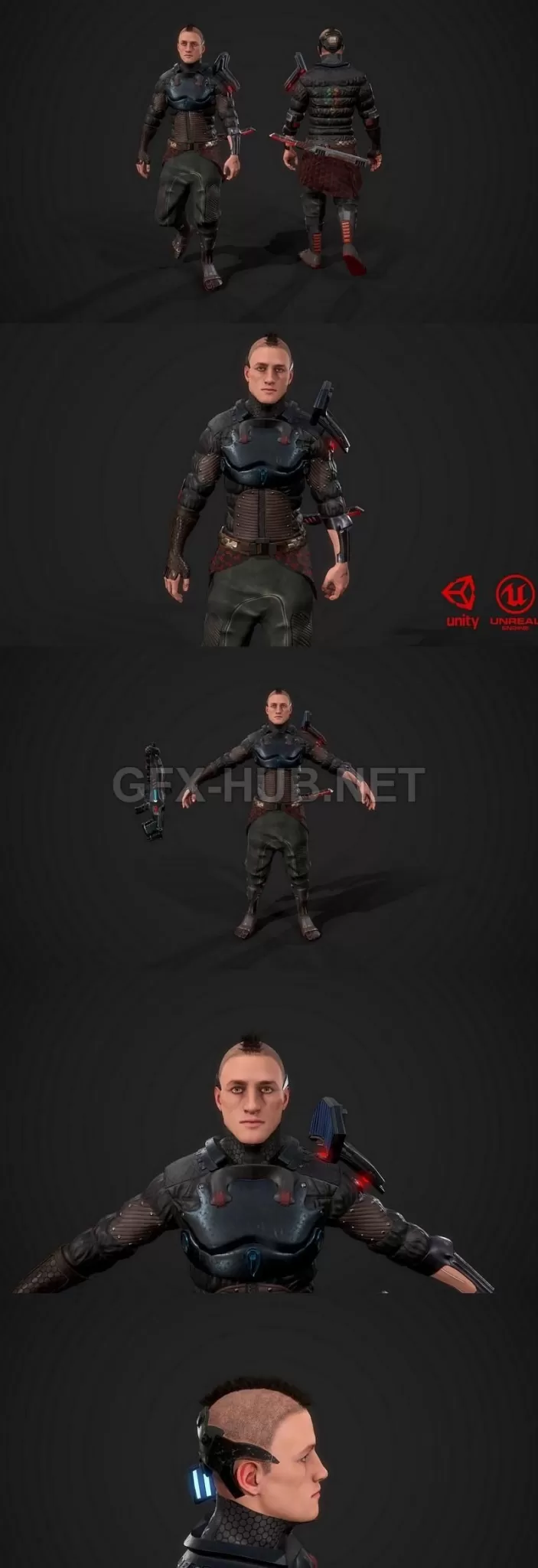 PBR Game 3D Model – Cyber samurai Low-poly