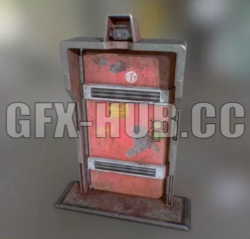 PBR Game 3D Model – Cyberpunk metal security door
