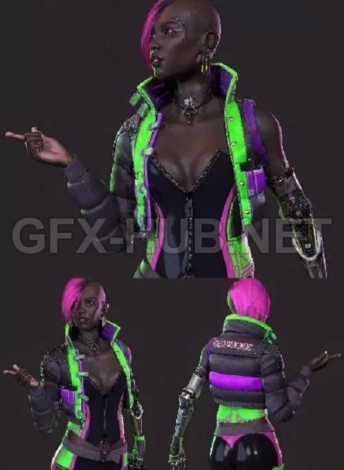 PBR Game 3D Model – Cyberpunk Skater Girl