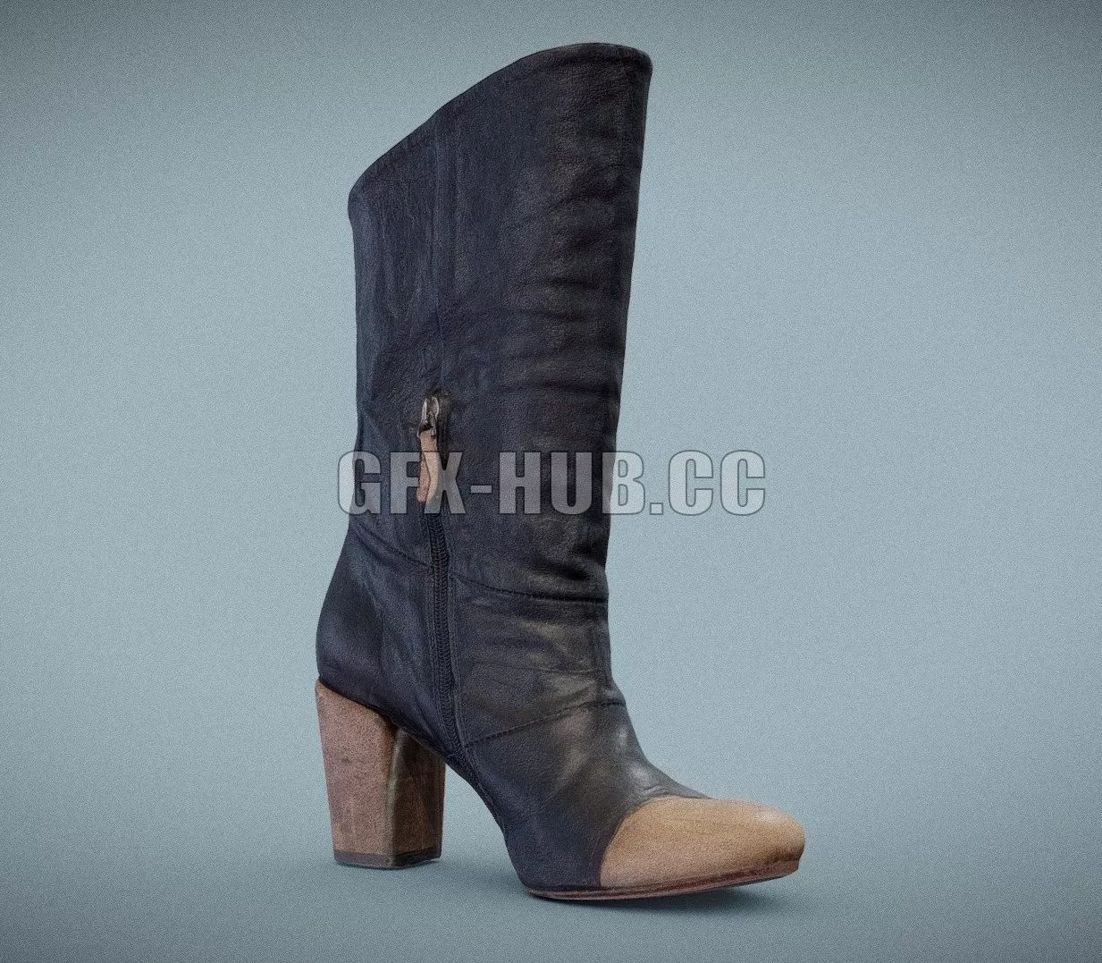 PBR Game 3D Model – DALIS Black Zipper Tip Boot Low-poly