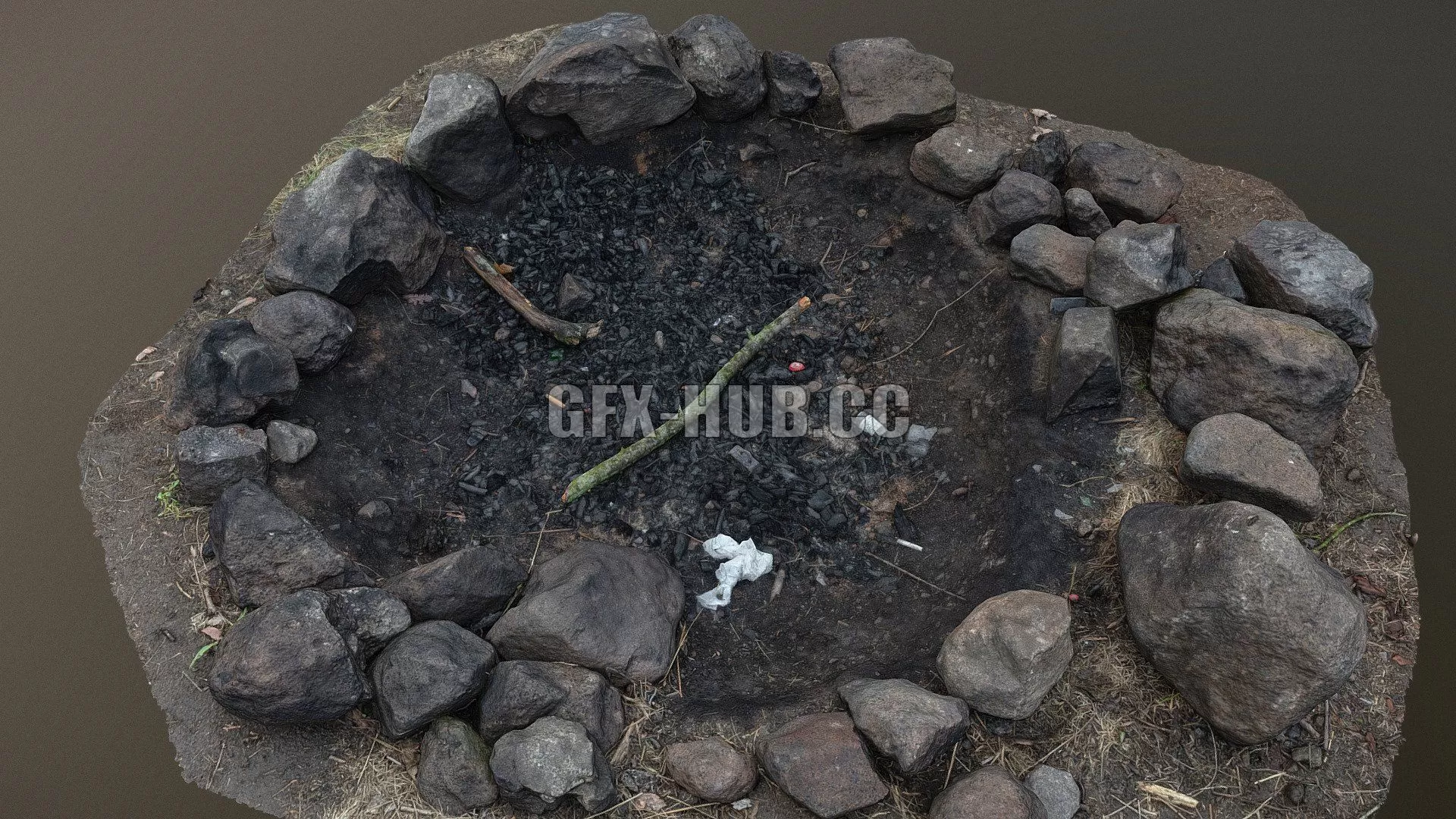 PBR Game 3D Model – Dark campfire