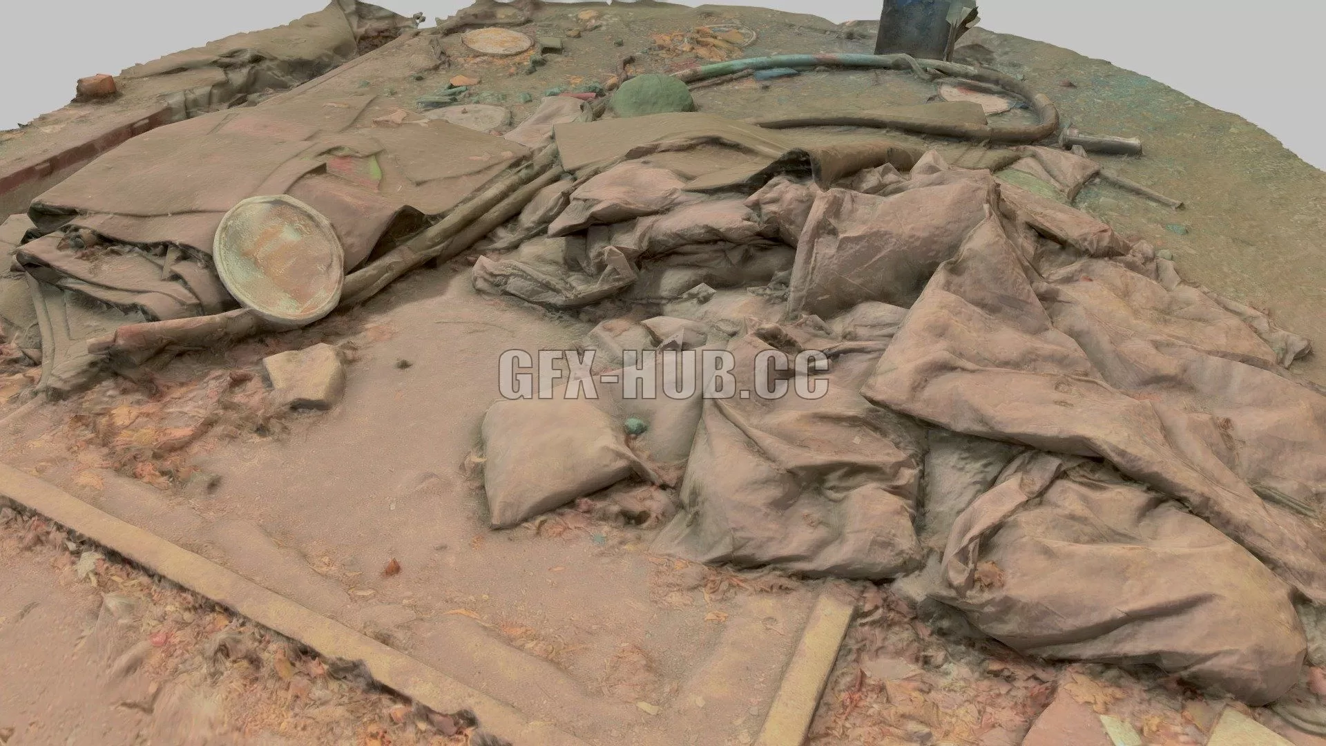 PBR Game 3D Model – Debris trash Pipe Ropes Pile Factory