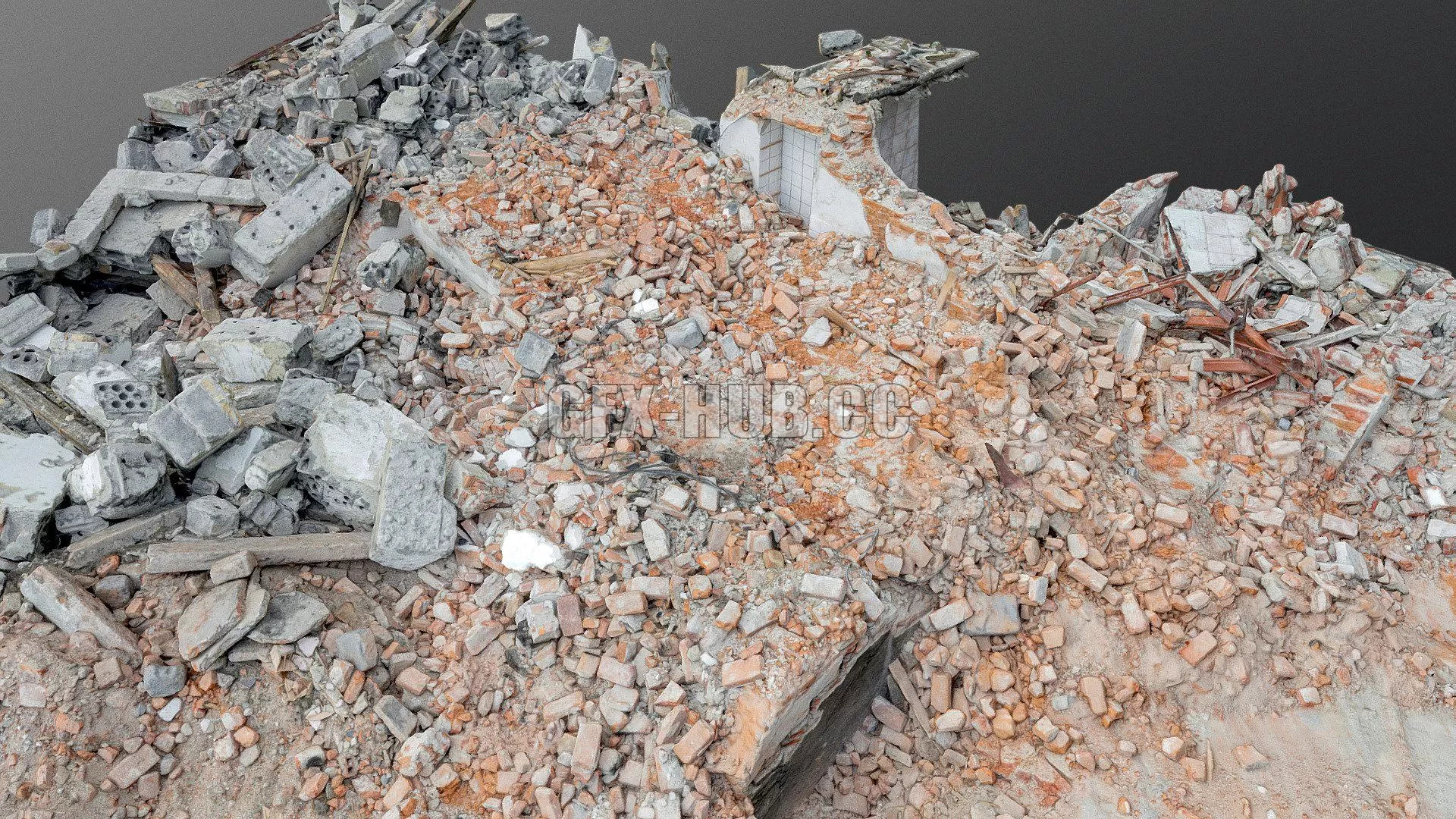 PBR Game 3D Model – Demolished house ruin