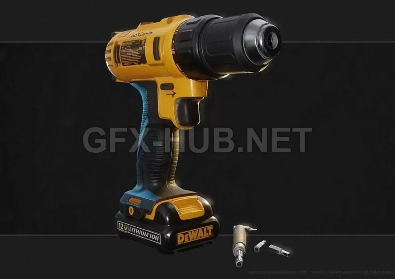 PBR Game 3D Model – DeWalt Drill