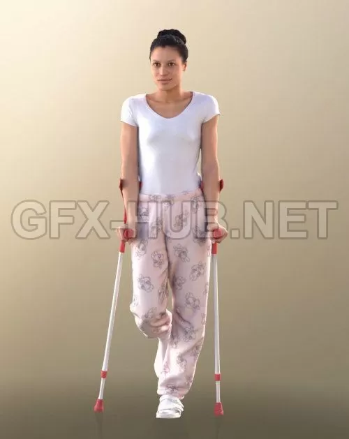 PBR Game 3D Model – Diana 10894 – Standing Patient On Crutches VR AR low-poly