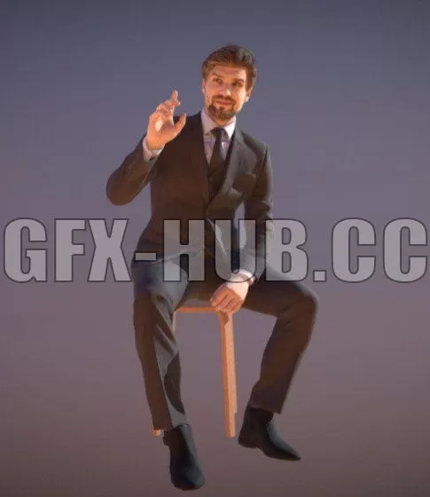 PBR Game 3D Model – Elegant Business Man Sitting Ingrain Gets Waiter