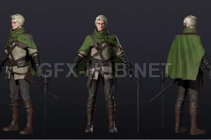 PBR Game 3D Model – Fantasy adventurer Suit