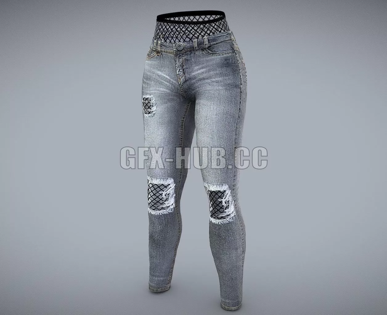 PBR Game 3D Model – Female Skinny Jeans With Fishnet Stockings Under