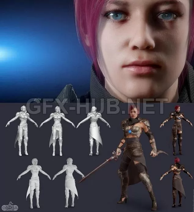 PBR Game 3D Model – Female Warrior Assassin