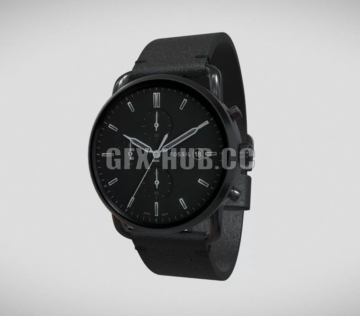 PBR Game 3D Model – Fossil Chronograph Commuter Black Watch 42mm
